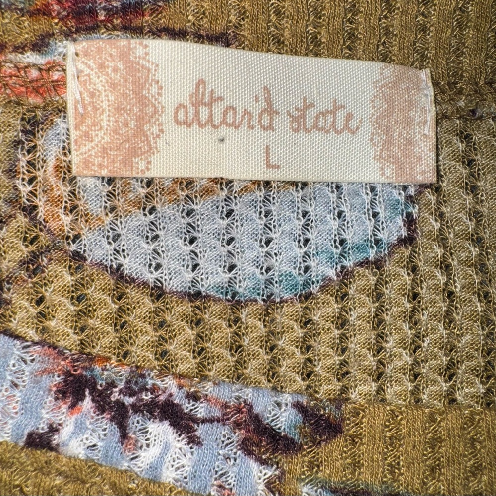 Altard State Womens Large Floral Waffle Knit Tiered Babydoll Thermal Top Mustard - Picture 2 of 3